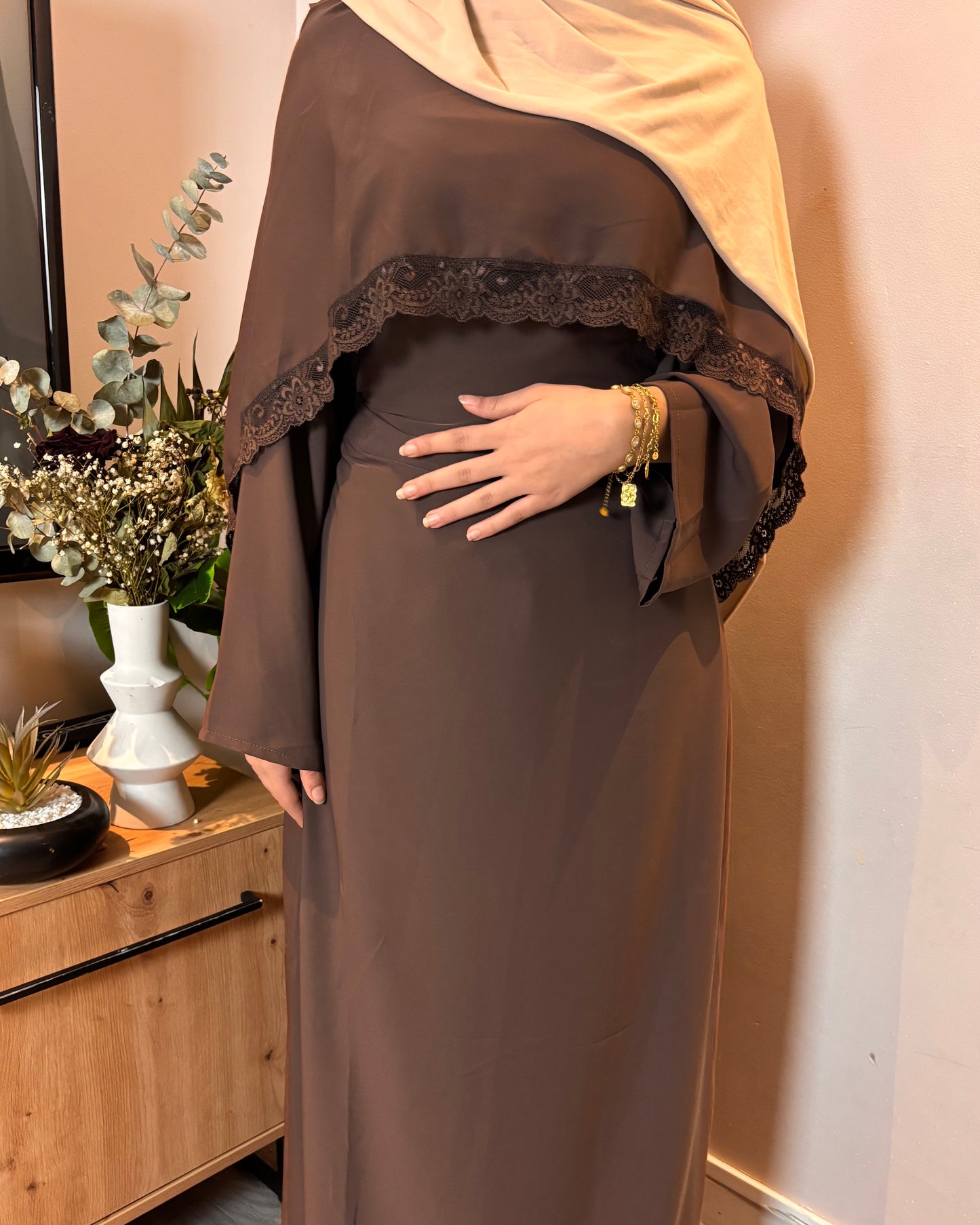 Abaya Warda Marron